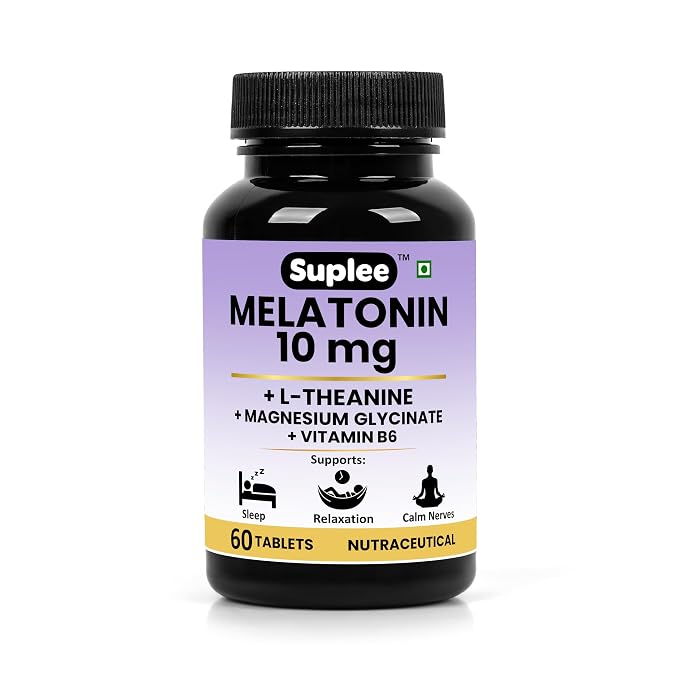 Suplee Melatonin 10mg (60 Tablets) with L-Theanine, Magnesium Glycinate & Vitamin B6 - Night Time Sleep Support Supplement - Helps with Deep Sleep & Mental Relaxation - Non-Habit Forming
