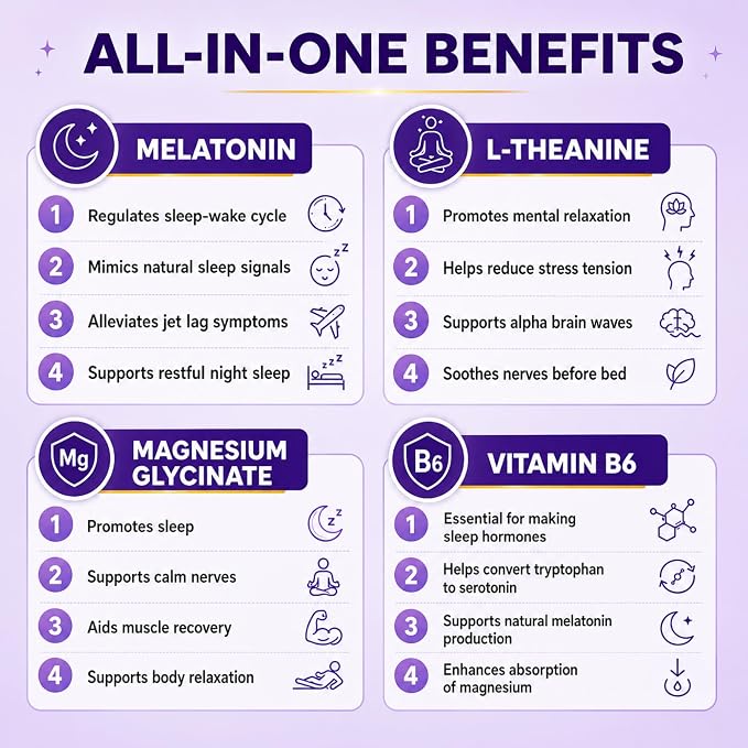 Suplee Melatonin 10mg (60 Tablets) with L-Theanine, Magnesium Glycinate & Vitamin B6 - Night Time Sleep Support Supplement - Helps with Deep Sleep & Mental Relaxation - Non-Habit Forming