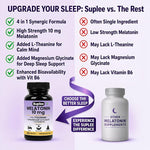 Suplee Melatonin 10mg (60 Tablets) with L-Theanine, Magnesium Glycinate & Vitamin B6 - Night Time Sleep Support Supplement - Helps with Deep Sleep & Mental Relaxation - Non-Habit Forming