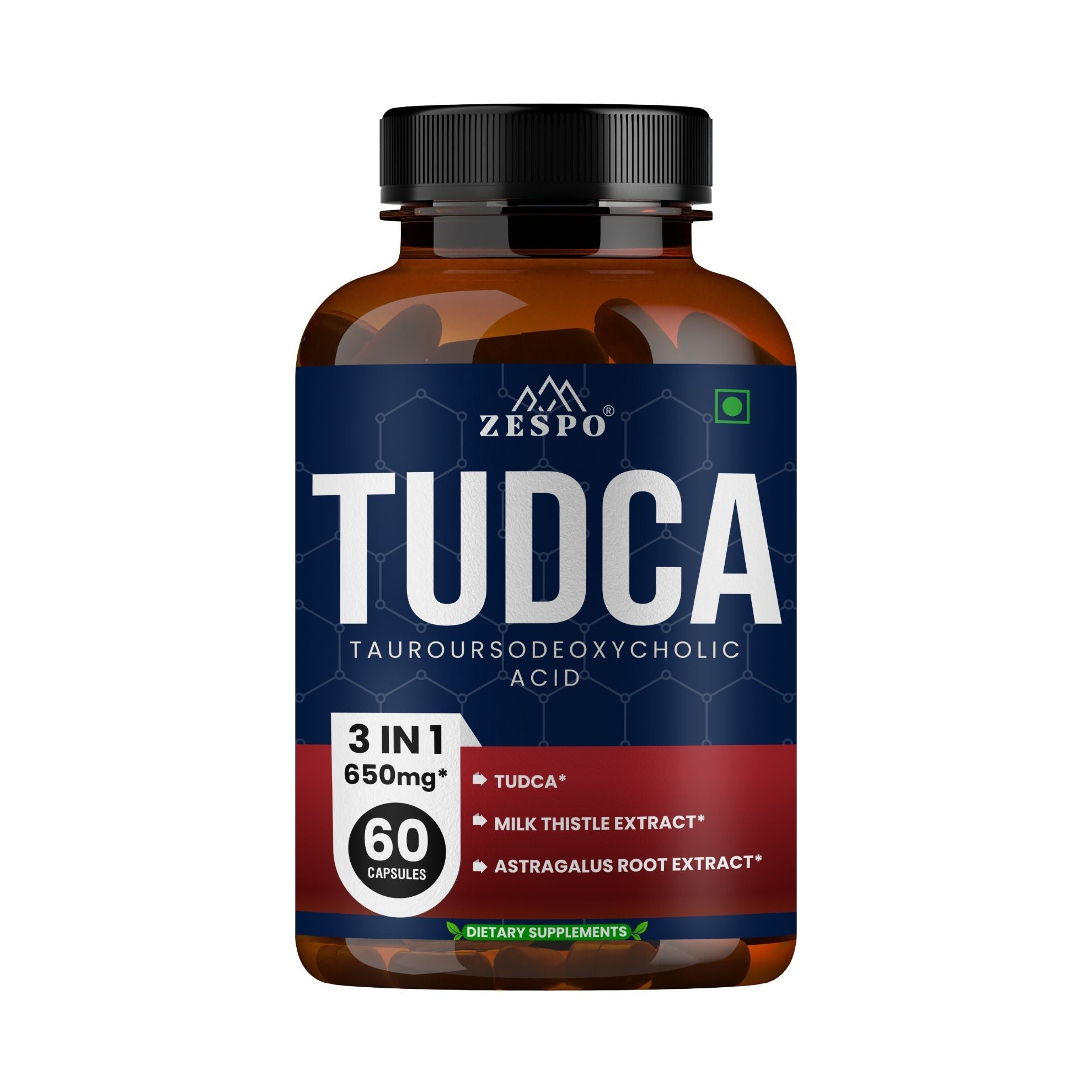 Zespo TUDCA 400 mg 3-in-1 with Milk Thistle & Astragalus | 650 mg per Capsule | Liver & Bile Flow Support | 1 Capsule Daily | 60 Veg Capsules