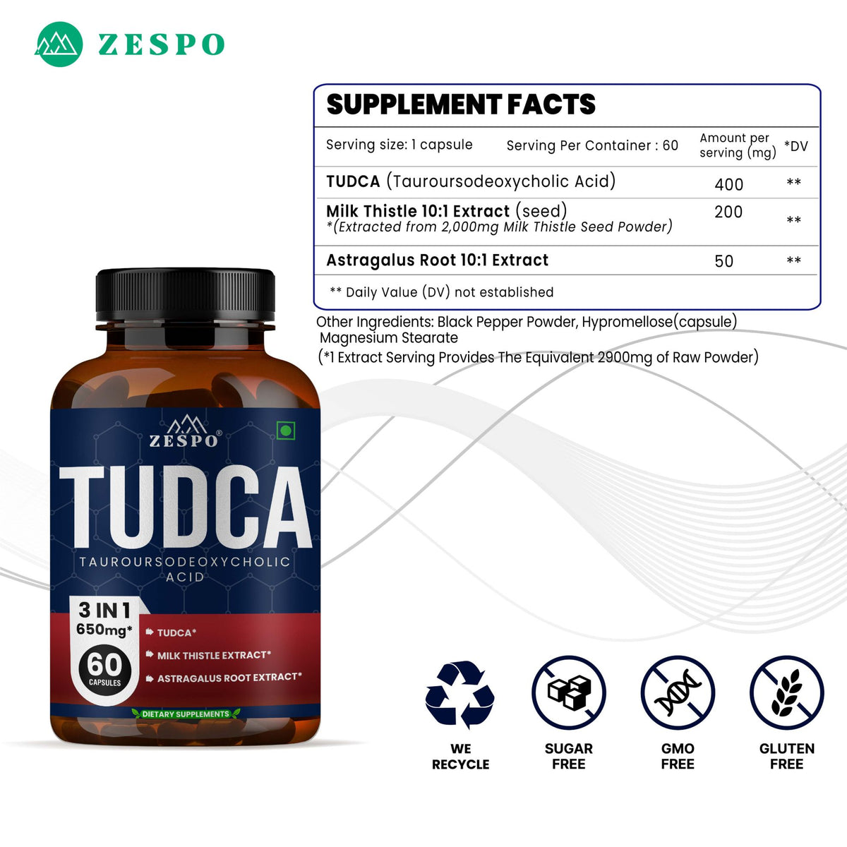 ZESPO Tudca 400mg Bile Salt Support – 60 Capsules