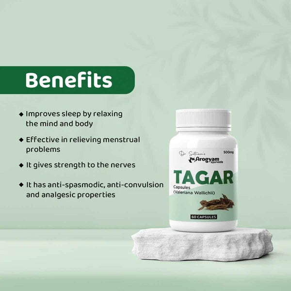 Dr. Satnam’s Arogyam Ayurveda Tagar Capsules (500mg, 60 Capsules) | Pure Valeriana Wallichii Extract for Restful Sleep, Stress Relief & Nervous System Calm