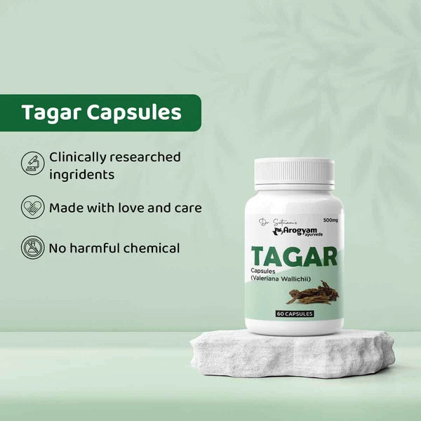 Dr. Satnam’s Arogyam Ayurveda Tagar Capsules (500mg, 60 Capsules) | Pure Valeriana Wallichii Extract for Restful Sleep, Stress Relief & Nervous System Calm