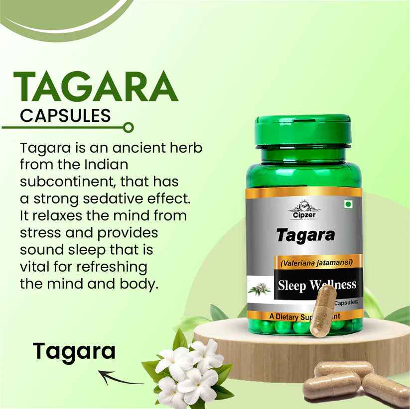 Cipzer Tagara Capsule - 30 Capsules | Natural Sleep Support, Stress Relief, Brain Health & Relaxation