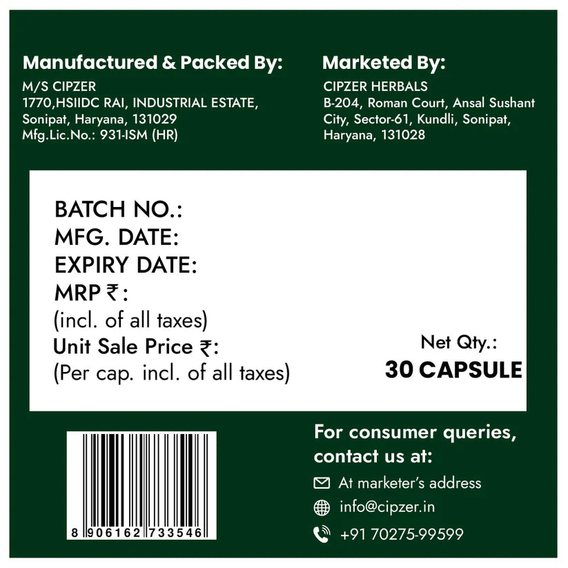 Cipzer Tagara Capsule - 30 Capsules | Natural Sleep Support, Stress Relief, Brain Health & Relaxation