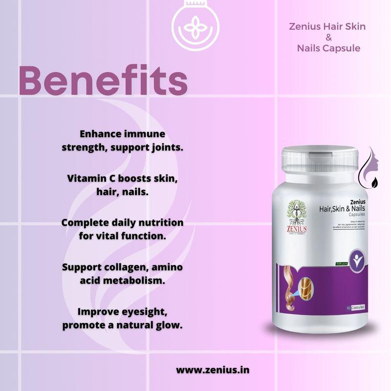 Zenius Hair Skin & Nails Capsules - for Multivitamins, Hair, Skin, and Nails Health - 60 Capsules