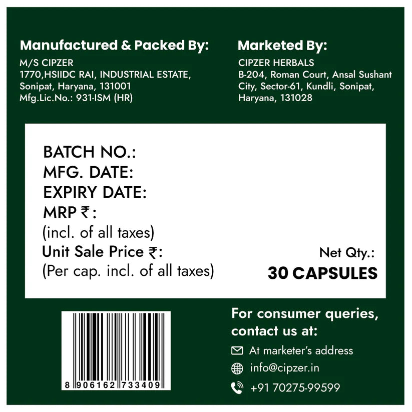 Cipzer Thyrocip Capsules - 30 Capsules | Herbal Support for Thyroid, Hypothyroidism, Hyperthyroidism & Metabolism