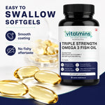 Vitalmins Triple Strength Omega 3 Fish Oil Softgels | Ultra-Pure High-Yield EPA & DHA for Heart, Joint, Brain & Eye Support – 60 Softgels