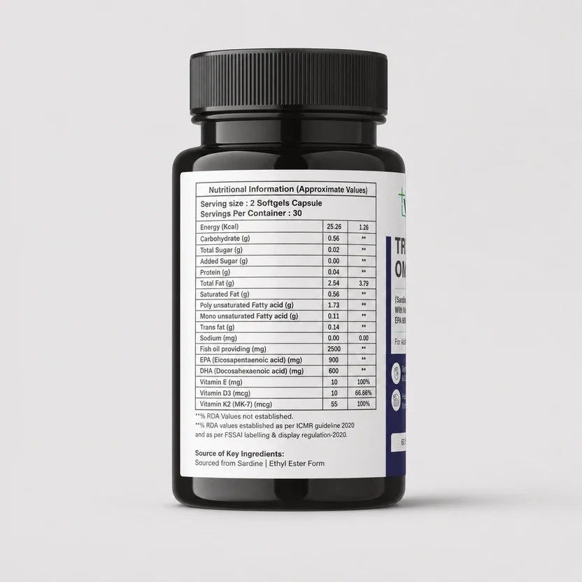 Vitalmins Triple Strength Omega 3 Fish Oil Softgels | Ultra-Pure High-Yield EPA & DHA for Heart, Joint, Brain & Eye Support – 60 Softgels