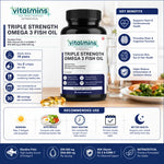 Vitalmins Triple Strength Omega 3 Fish Oil Softgels | Ultra-Pure High-Yield EPA & DHA for Heart, Joint, Brain & Eye Support – 60 Softgels