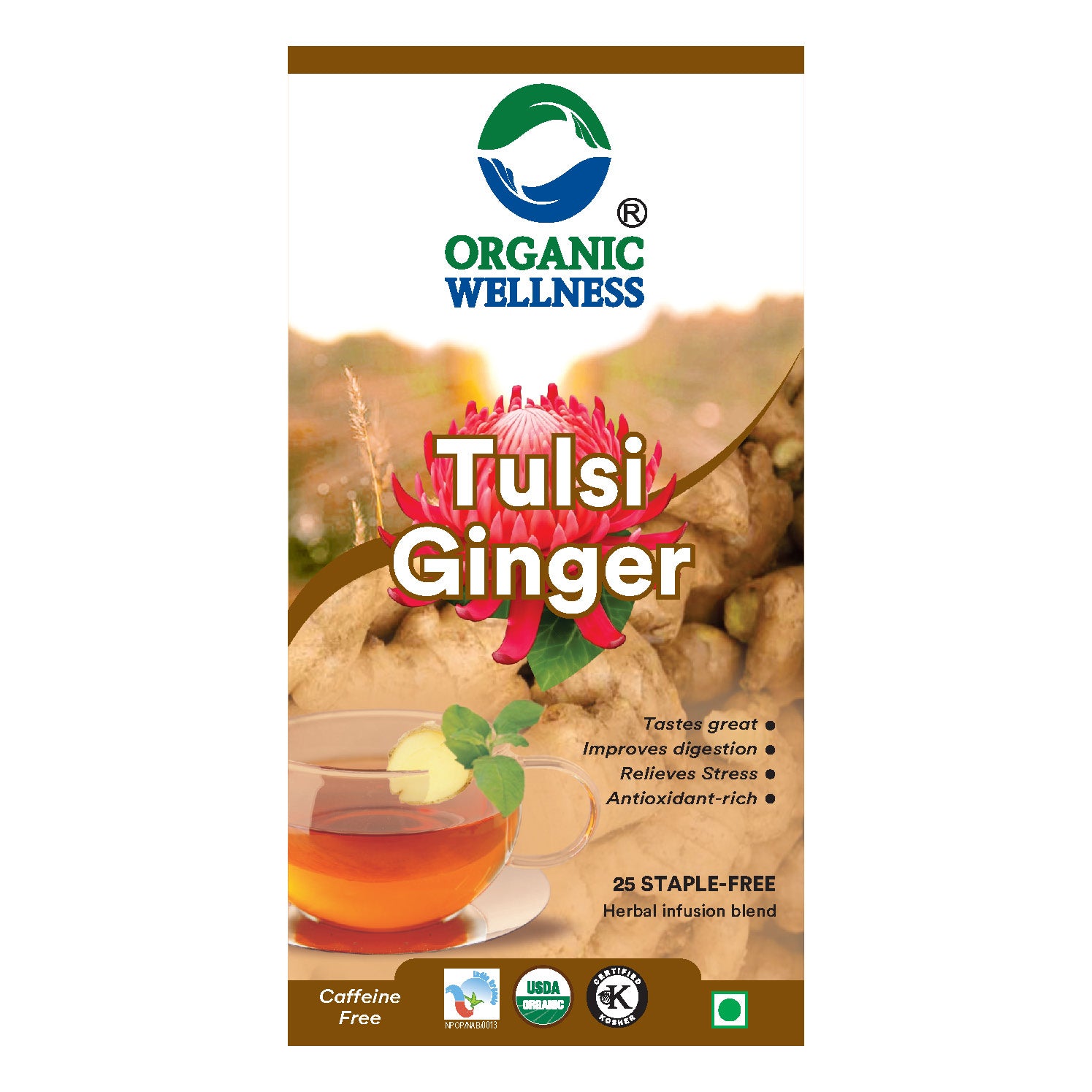 Organic Wellness Tulsi Ginger Teabags -  25 Teabags