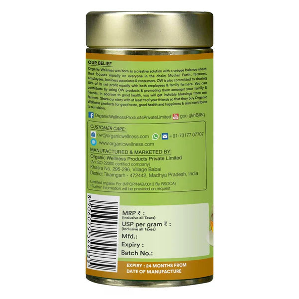 Organic Wellness Tulsi Lemon ginger Green Tea 100 grams Tin Pack