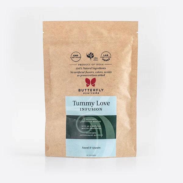 Butterfly Ayurveda Tummy Love Infusion – Soothing Botanical Blend for Digestive Comfort – 20 Tea Bags