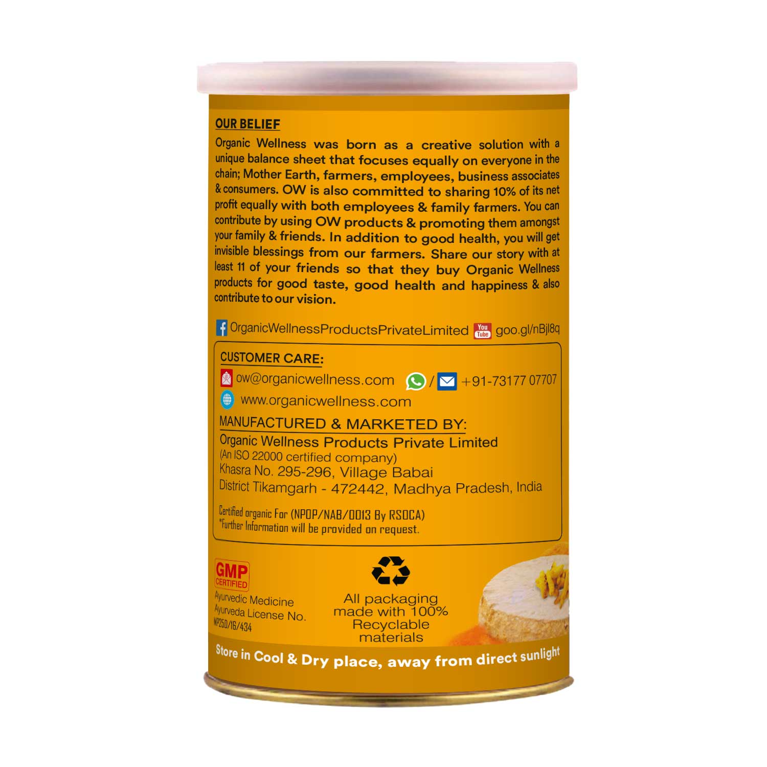 Organic Wellness Turmeric Powder - 5% Curcumin - 100gm