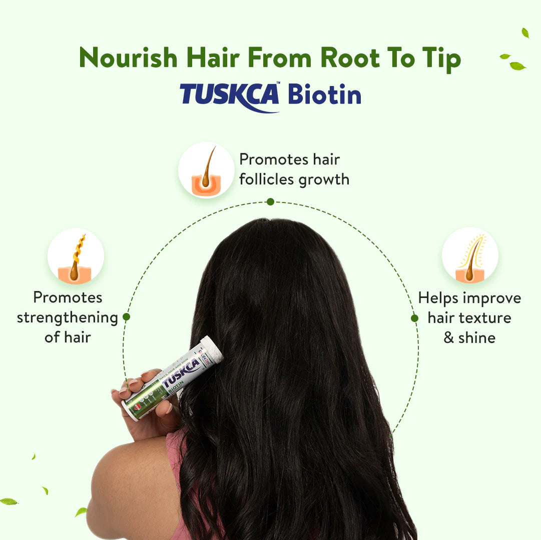 Lifezen Tuskca Biotin + Selenium + Zinc For Hair, Nails & Skin Health l To Boost Keratin Levels, Reduce Hair Loss, Promote Regrowth & Maintain Healthy Nails & Skin | 20 Effervescent Tablet (Pack of 1) Berry Flavour