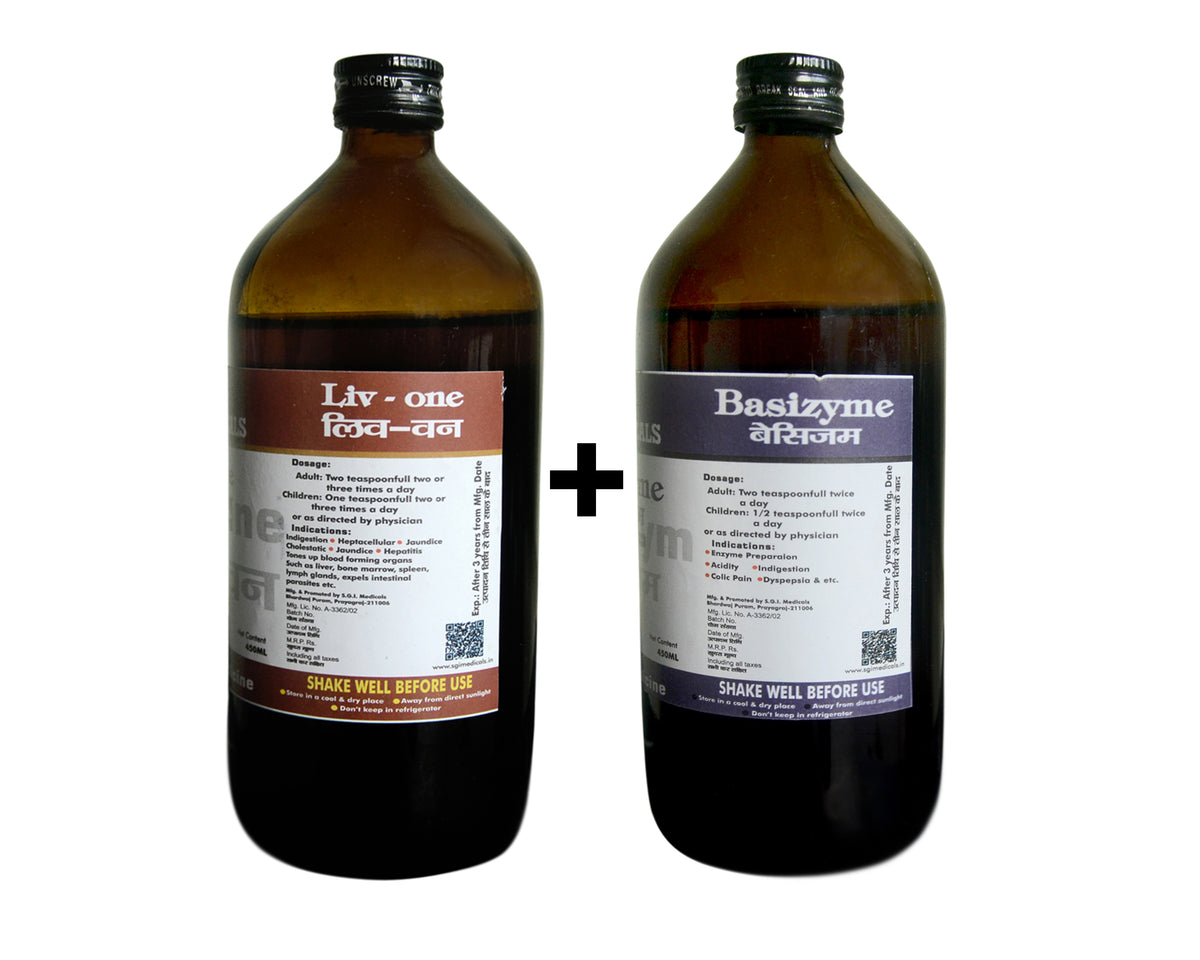 SGI Medicals Liv-one Syrup (450ml) & Basizyme Syrup (450ml) Combo