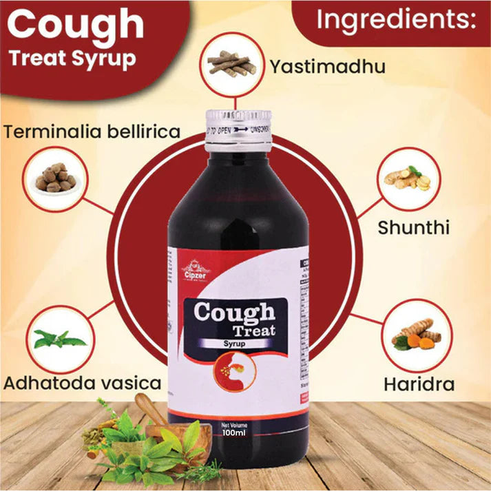 Cipzer Cough Treat Syrup - 100ml | Natural Relief for Cough, Cold, Sore Throat & Chest Congestion