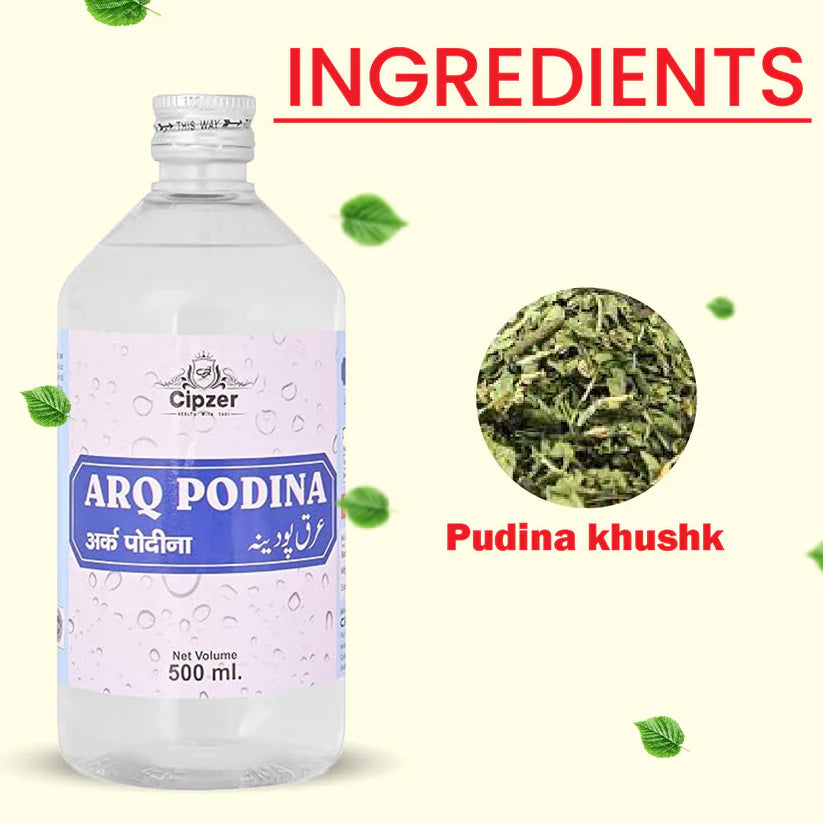 Cipzer Arq Podina - 500ml | Herbal Mint Distillate for Digestion, Nausea, Gas, Acidity & Refreshment