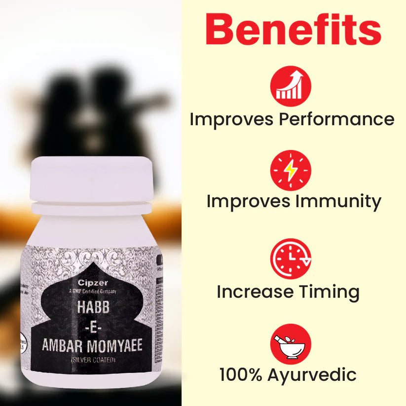 Cipzer Habb-E-Ambar Momyaee (Silver Coated) Pill - 10 Pills | Vitality, Energy, Nerve Strength & Male Health Tonic