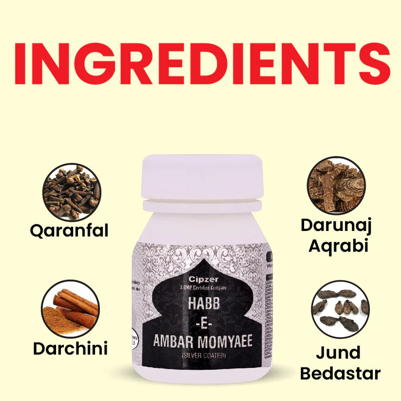 Cipzer Habb-E-Ambar Momyaee (Silver Coated) Pill - 10 Pills | Vitality, Energy, Nerve Strength & Male Health Tonic