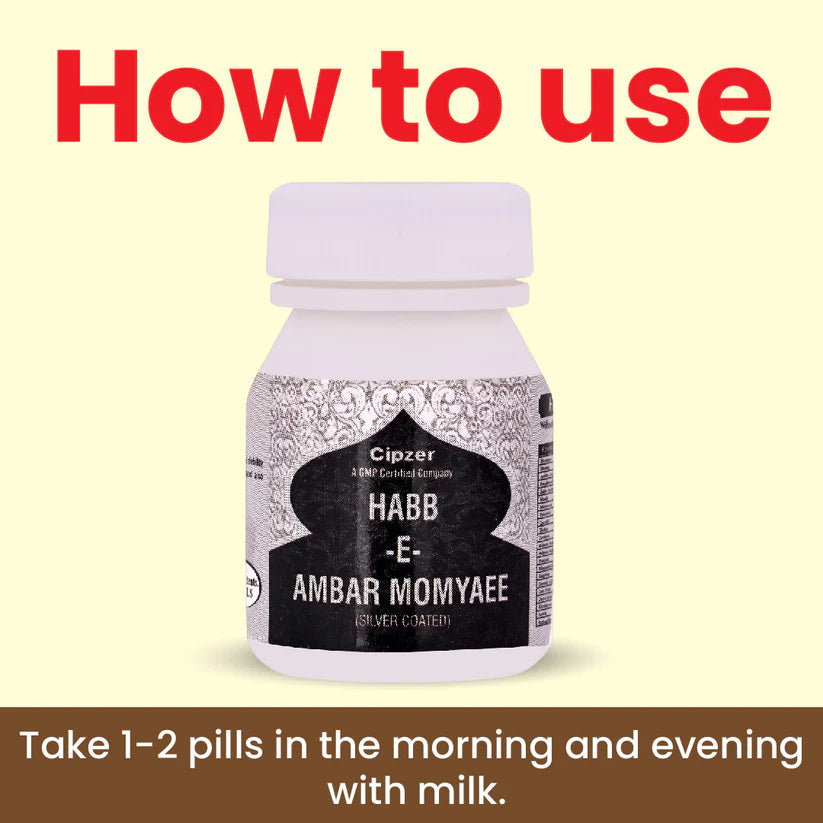 Cipzer Habb-E-Ambar Momyaee (Silver Coated) Pill - 10 Pills | Vitality, Energy, Nerve Strength & Male Health Tonic