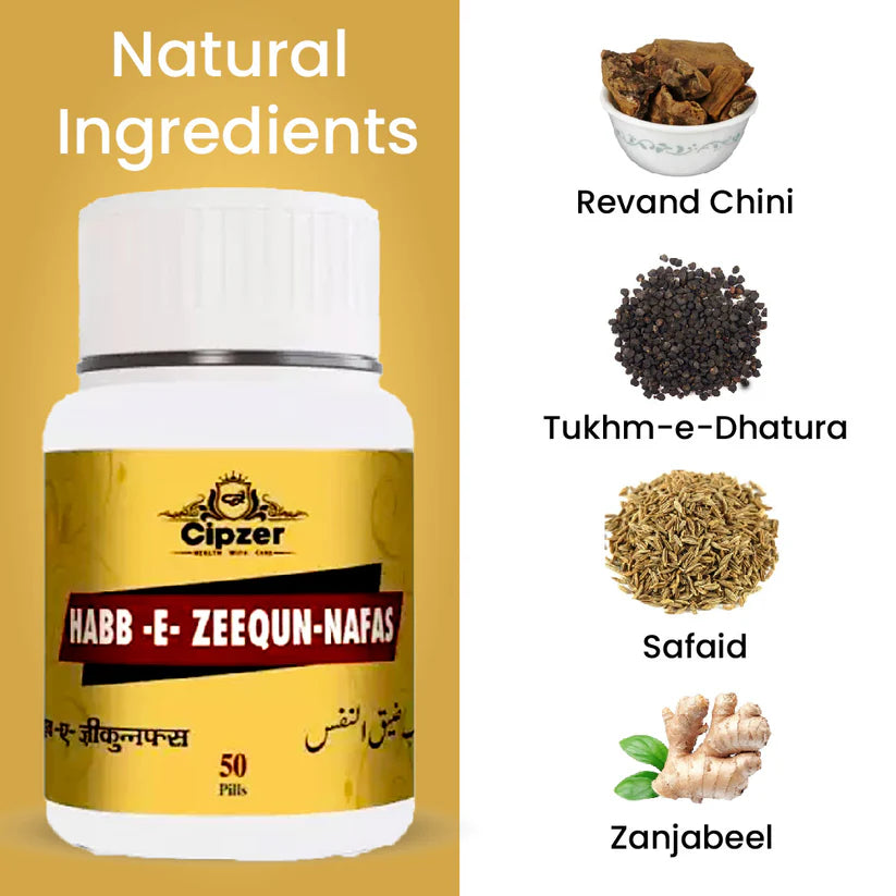 Cipzer Habb-E-Zeequn-Nafs - 50 Pills | Unani Respiratory Health & Lung Wellness Support Supplement