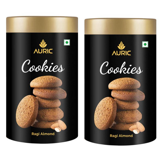 Auric Millet Almond Cookies Gluten Free, High Protein Biscuits - 10 Cookies - Pack of 2