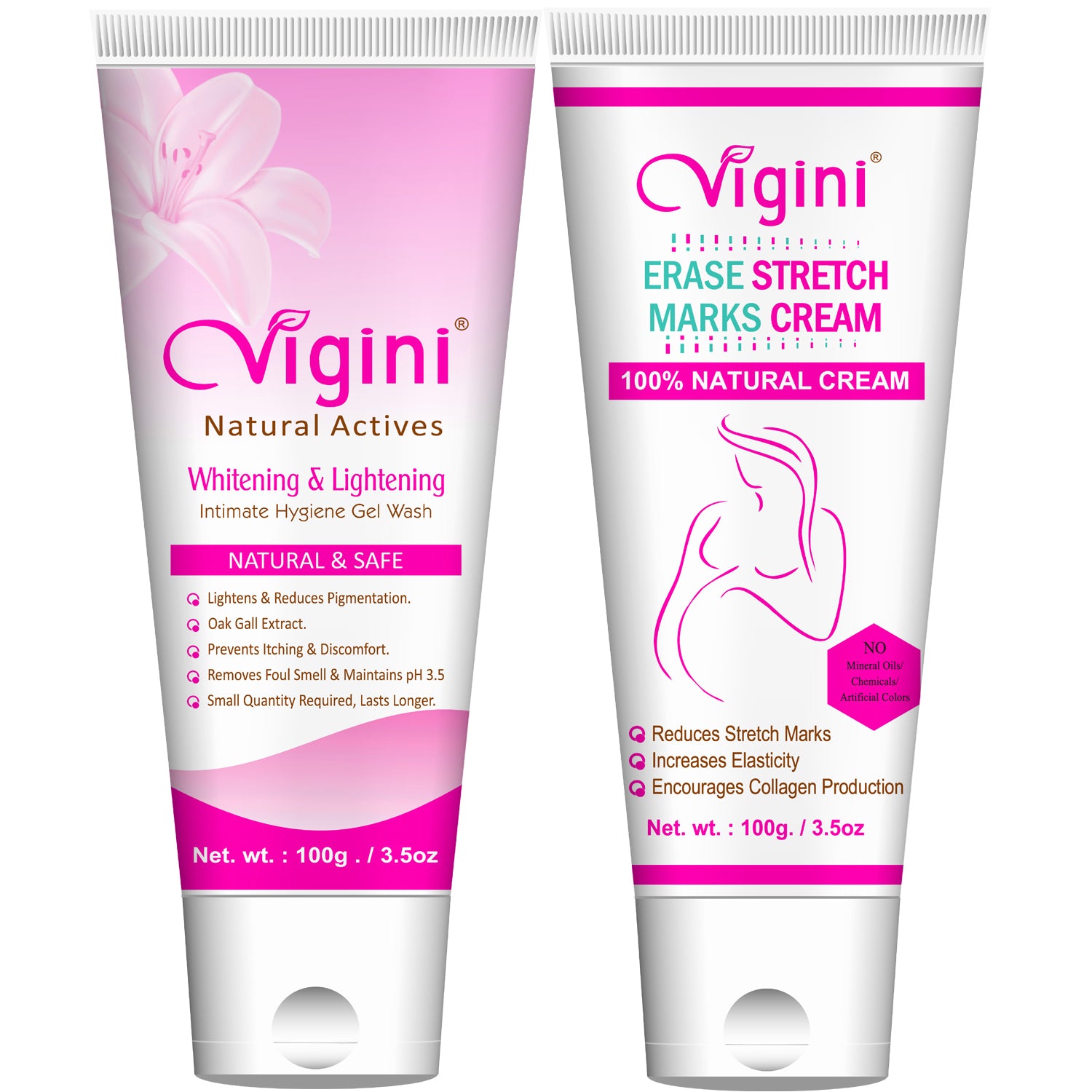 Vigini Vaginal Lightening Intimate Hygiene Feminine Gel Wash + Stretch Marks Scars Removal Oil Cream