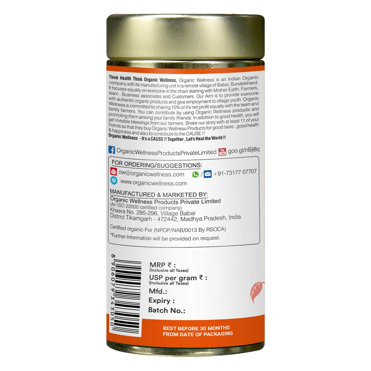 Organic Wellness Vedic Kahwa Tea 100 Gram Tin