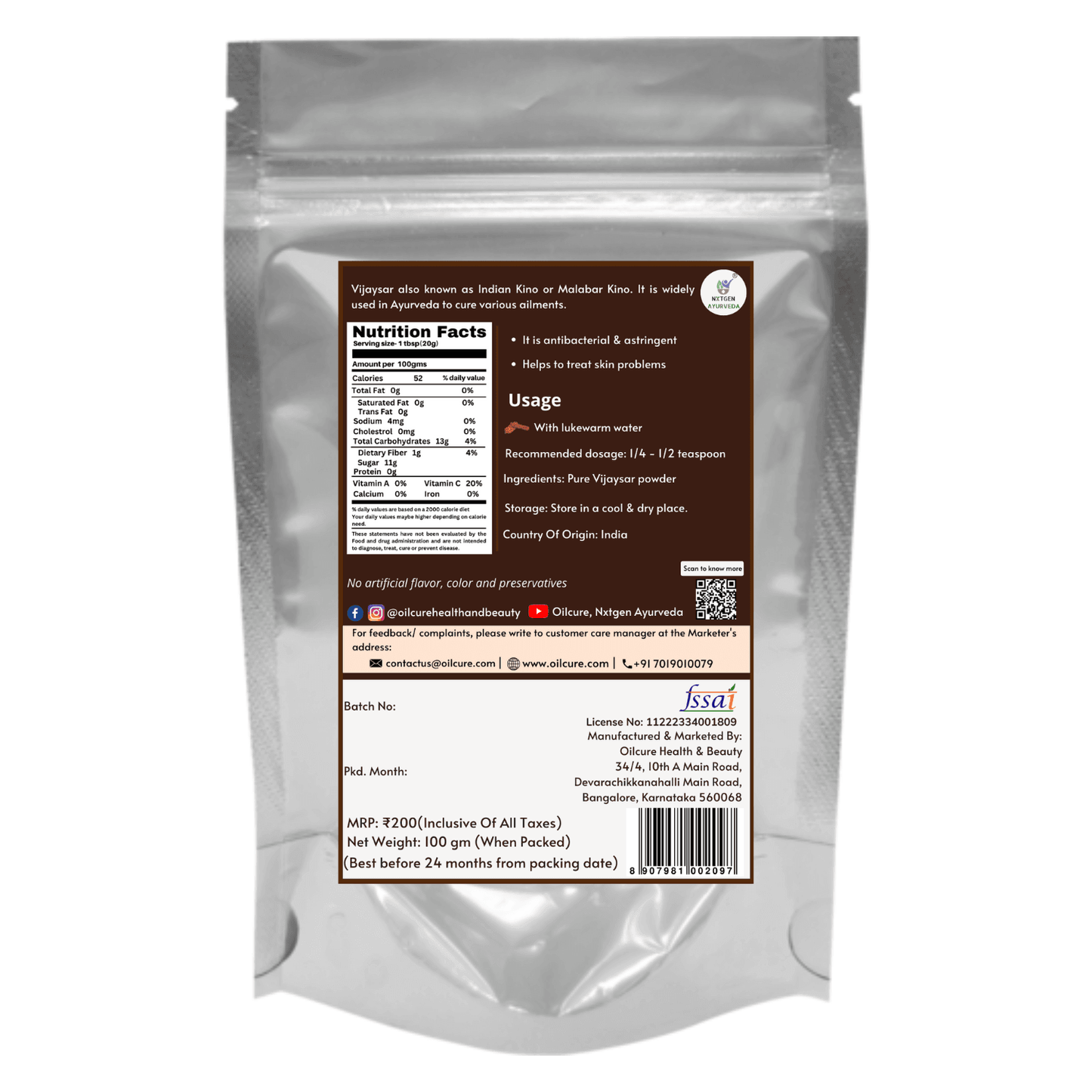 Nxtgen Ayurveda Vijaysar Powder - 100 gms (Pack of 2)