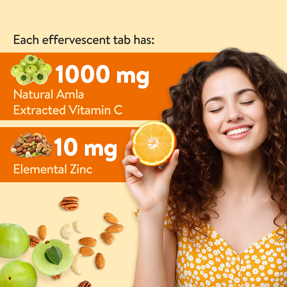 Lifezen Tuskca Vitamin C + Zinc 1000Mg | Natural Amal Extract, Antioxidant, Immunity Booster | 20 Effervescent Tablet (Pack of 1) Orange Flavour
