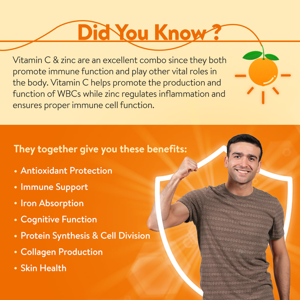 Lifezen Tuskca Vitamin C + Zinc 1000Mg | Natural Amal Extract, Antioxidant, Immunity Booster | 20 Effervescent Tablet (Pack of 1) Orange Flavour
