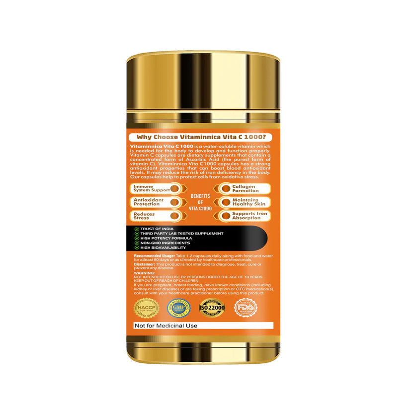 Vitaminnica Vita C 1000mg - Advanced Immune Support & Antioxidant, 60 Capsules