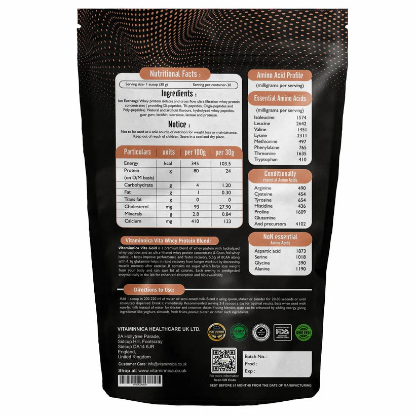 Vitaminnica Vita Gold Whey Protein Blend - Irish Chocolate Powder, 900g, 30 Servings