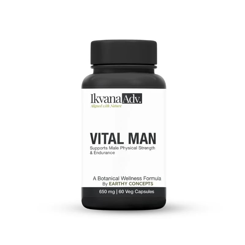 Ikvana VITALMAN Men's Strength & Vitality Support by Earthy Concepts - Ashwagandha, Safed Musli, Kaunch Beej & Gokshura Blend - 650 mg - 60 Veggie Capsules