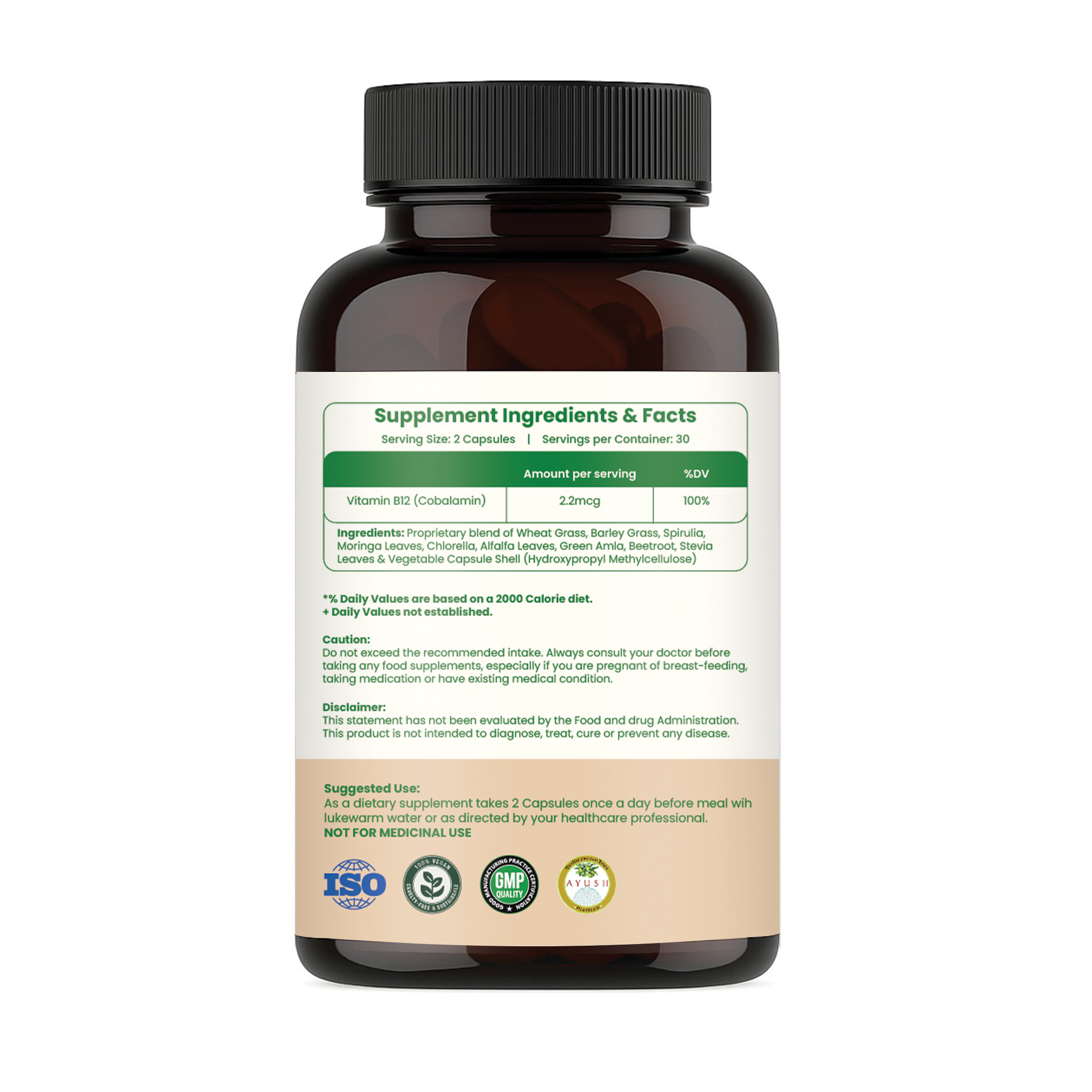 NAVR Plant Based vitamin B12 Capsule - Support for brain Function muscle immunity energy Nervous System for Men & Women 60 Capsule