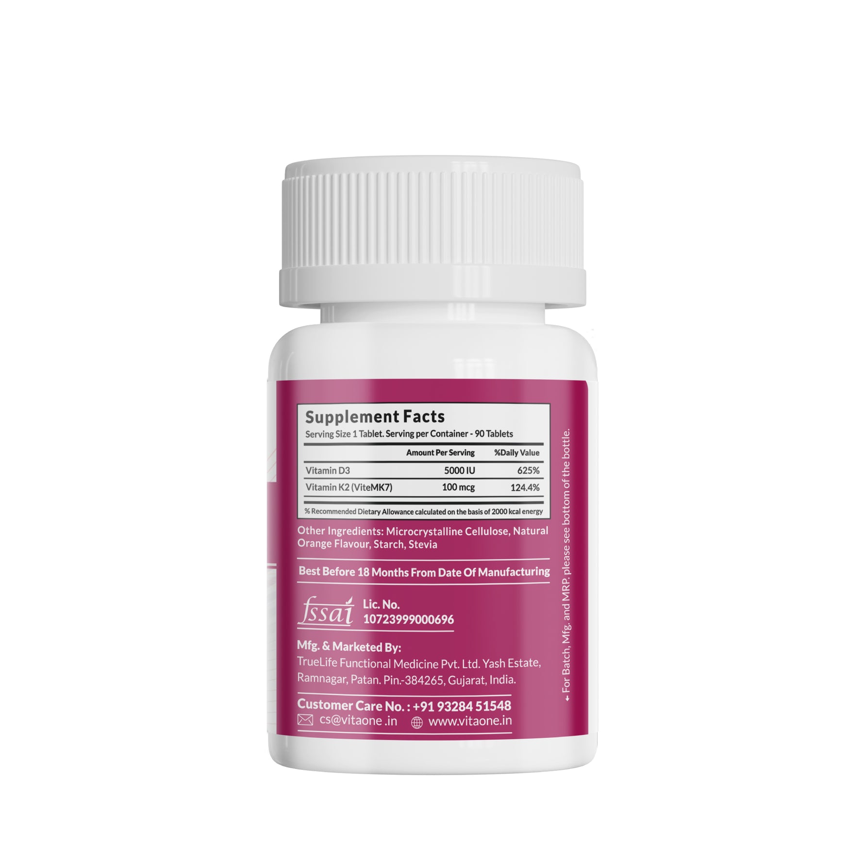 Vitaone Vitamin D3 + K2 (MK-7) Tablets (90s) | High Potency Formula for Bone Density, Muscle Strength & Cardiovascular Health