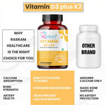 Raskam Vitamin D3 with K2- 100 capsules- Supports Stronger Immunity & Bone & Heart Health | Healthy Heart For Men And Women