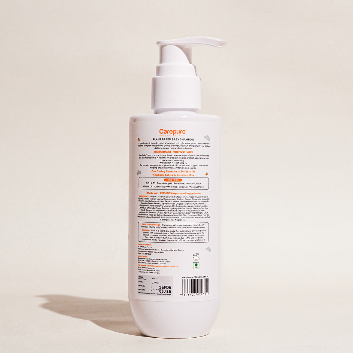 Carepure Plant-Based Nourishing Baby Shampoo | Tear-Free, Gentle Scalp & Hair Cleanser for Infants & Toddlers