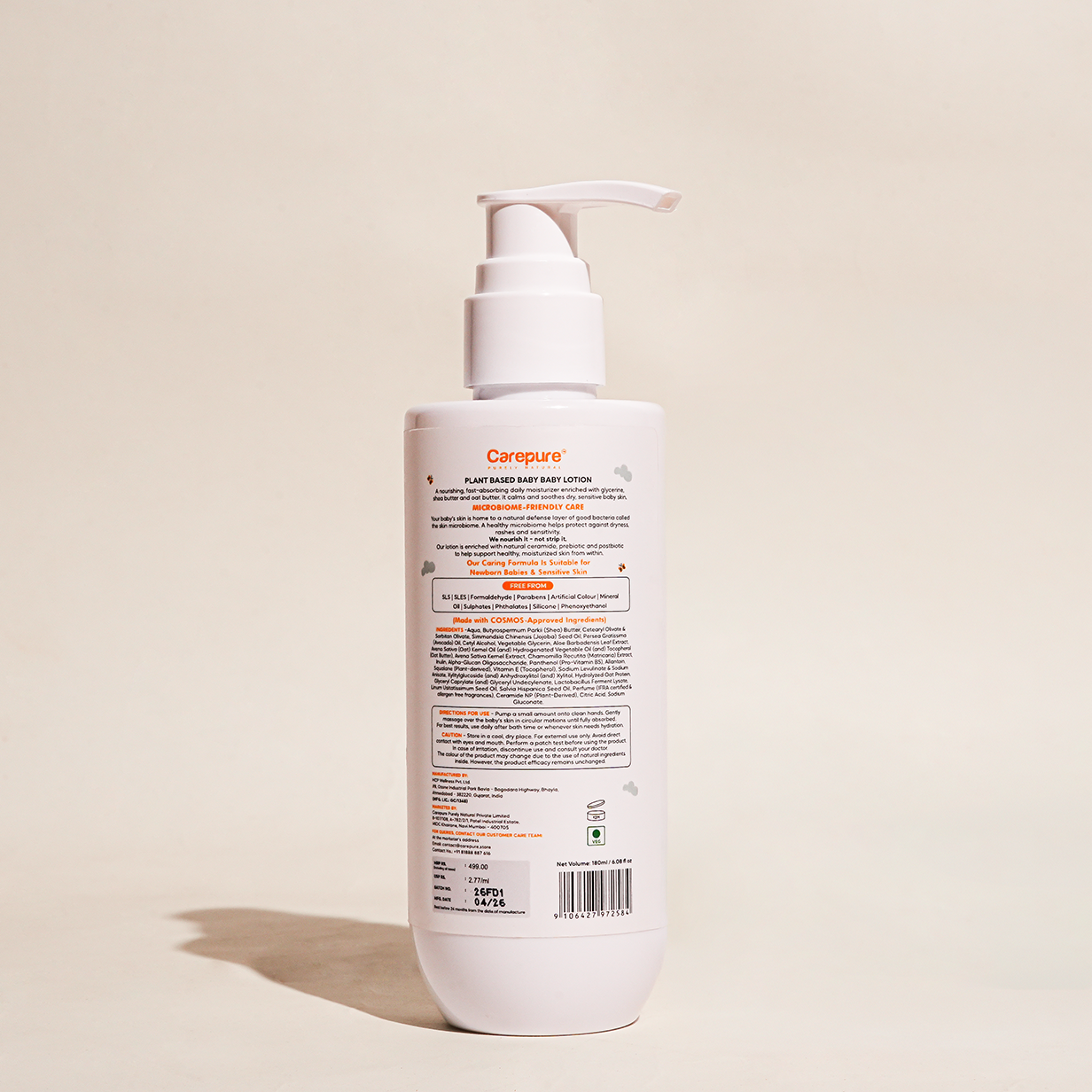 Carepure Plant-Based Hydrating Baby Lotion | Fast-Absorbing, Hypoallergenic Moisturizer for Sensitive Infant Skin