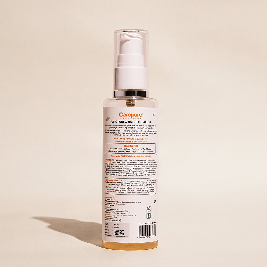 Carepure Scalp Nourishing Cold-Pressed Baby Hair Oil | 100% Natural Botanical Scalp & Hair Care for Infants & Toddlers