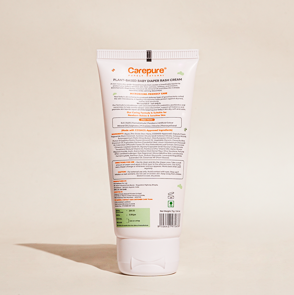 Carepure Plant-Based Soothing Baby Diaper Rash Cream | Fast-Acting Protective Barrier for Sensitive Infant Skin