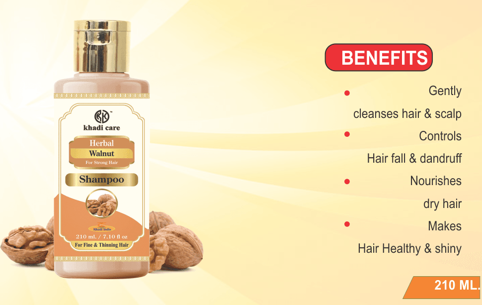 Khadi Care Herbal Walnut Shampoo for Shiny & Strong Dark Hair - 210ml