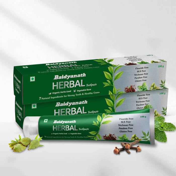 Baidyanath Herbal Toothpaste 100 g (Pack of 2) | Fluoride-Free, SLS-Free Ayurvedic Toothpaste with Neem & Clove for Strong Teeth & Healthy Gums