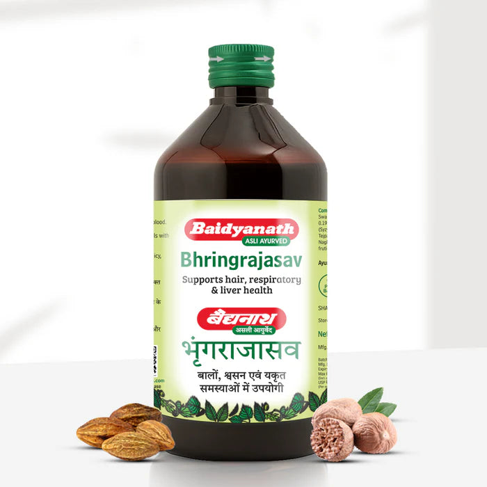 Baidyanath Bhringrajasav | Ayurvedic Hair Tonic for Hair Fall | Liver & Respiratory Health - 450ml
