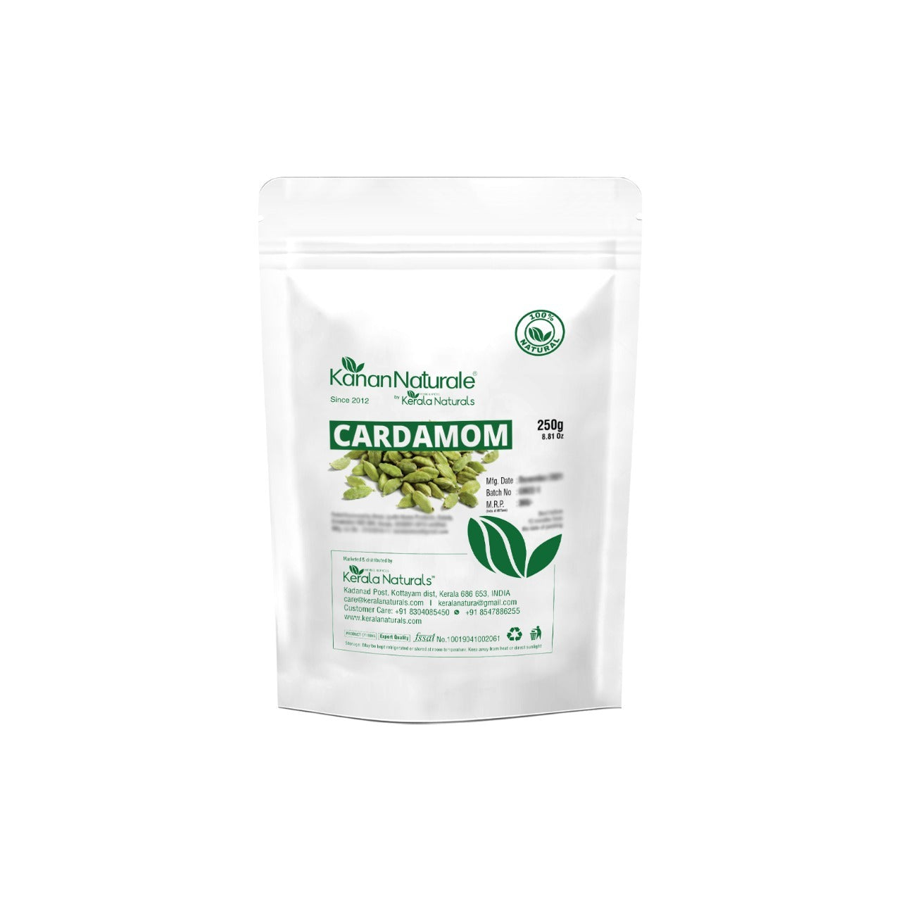 Kerala Naturals Green Cardamom 250g - Whole Pods Elaichi for Cooking & Tea