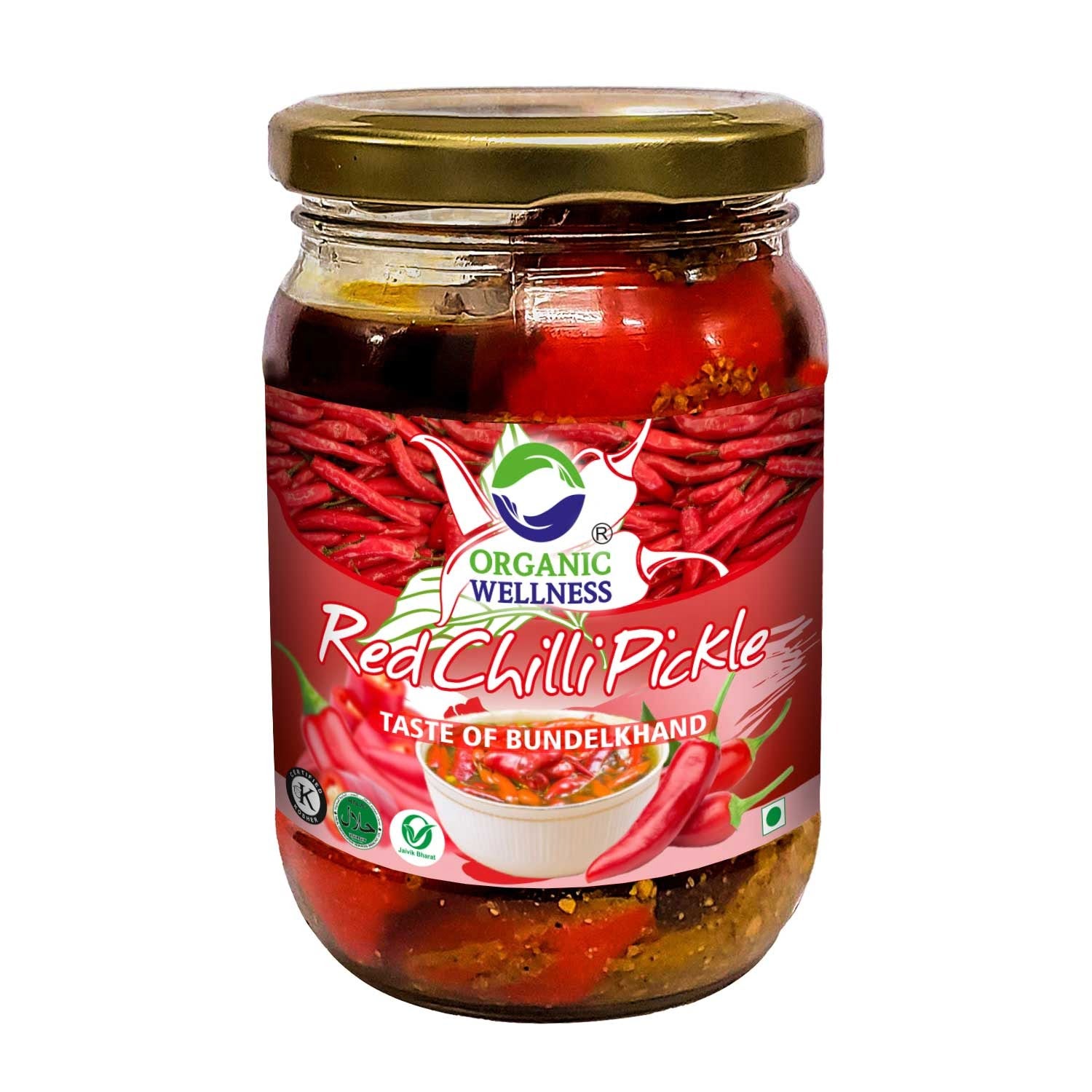 Organic Wellness Red Chilli Pickle 250 gm Bottle