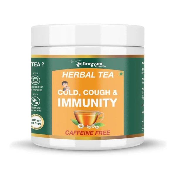 Arogyam Herbal Tea for Cough, Cold & Immunity – Caffeine-Free Herbal Tea for Respiratory & Immune Wellness Support – 100g