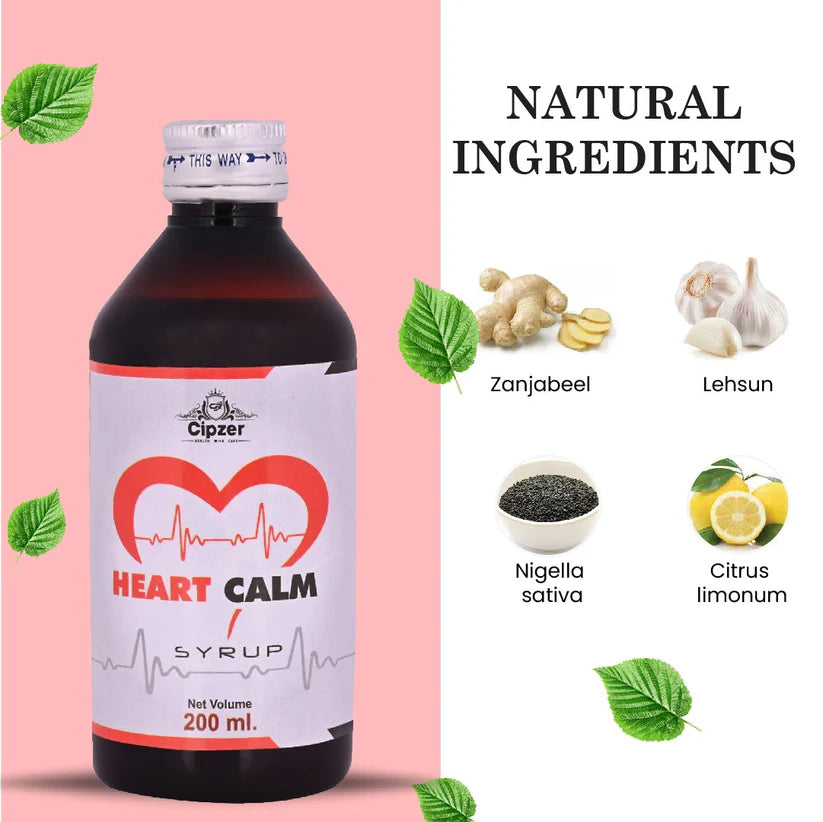 Cipzer Heart Calm Syrup - 200ml | Herbal Support for Heart Health, Blood Pressure & Stress Relief