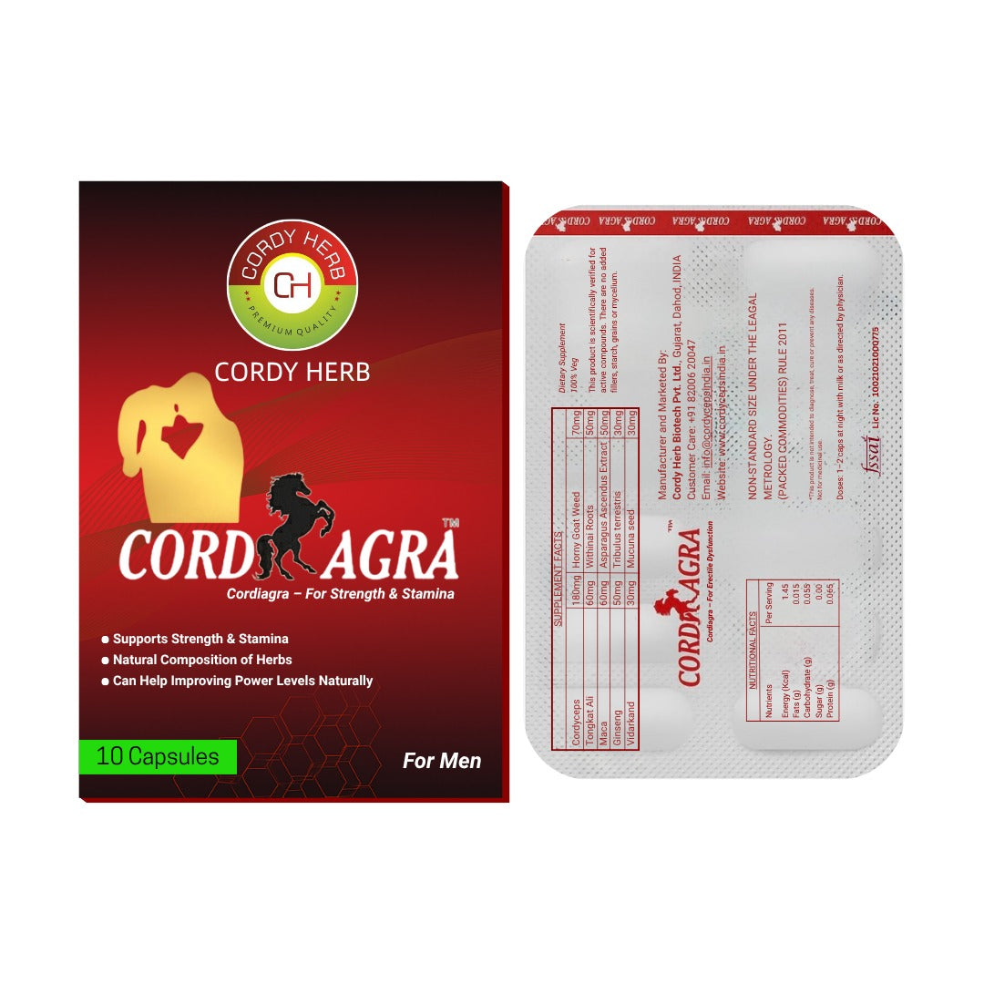 Cordy Herb Cordiagra Capsule Stamina & Energy Booster, Men's Sexual Wellness Capsule for with Cordyceps, Honey Goat Weed,Tongat Ali, Maca Root , Ginseng , Ashwagandha Capsule
